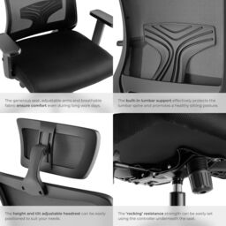 tectake Office Chair Phoebe in Black - thumbnail 5
