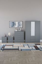 Home Discount Vida Designs 4Pc Bedroom Set 2x2Bedside, 5 Drawer, 3Dr Mirror Wardrobe in Grey - thumbnail 4