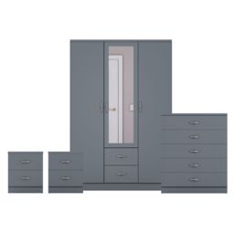 Home Discount Vida Designs 4Pc Bedroom Set 2x2Bedside, 5 Drawer, 3Dr Mirror Wardrobe in Grey - thumbnail 8