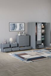 Home Discount Vida Designs 4Pc Bedroom Set 2x2Bedside, 5 Drawer, 3Dr Mirror Wardrobe in Grey - thumbnail 2