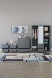 Home Discount Vida Designs 4Pc Bedroom Set 2x2Bedside, 5 Drawer, 3Dr Mirror Wardrobe in Grey - thumbnail 3