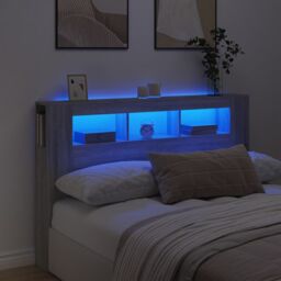 Berkfield Home LED Headboard Grey Sonoma 160x18.5x103.5 cm Engineered Wood - thumbnail 1