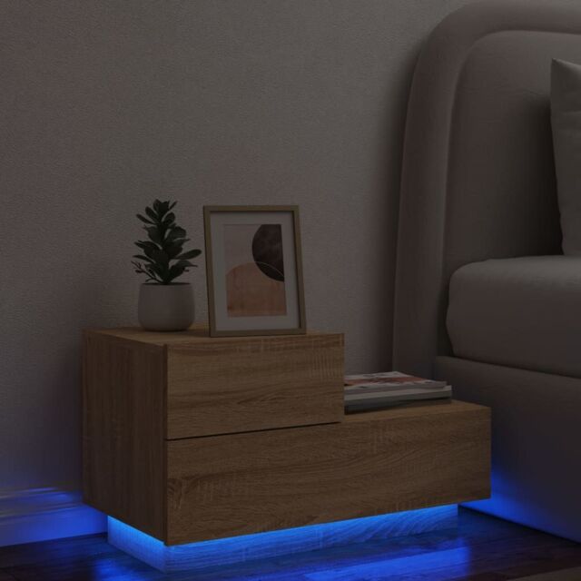 Berkfield Home Bedside Cabinet with LED Lights Sonoma Oak 70x36x40.5 cm in Brown - image 1