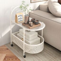 Costway Mobile Glass Coffee Table 2-Tier Modern Cocktail Table-White in White - thumbnail 5