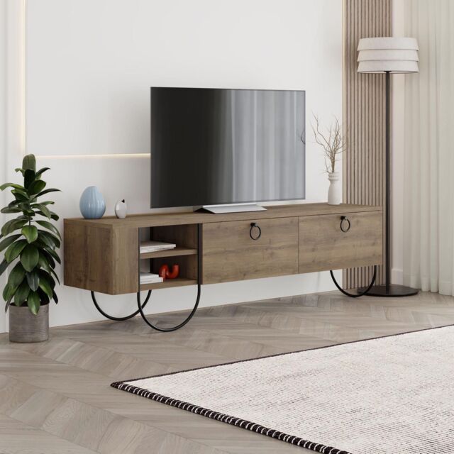 FWStyle 2 Door Dark Oak Modern TV Unit Stand in Brown - image 1