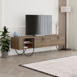 FWStyle 2 Door Dark Oak Modern TV Unit Stand in Brown - thumbnail 1