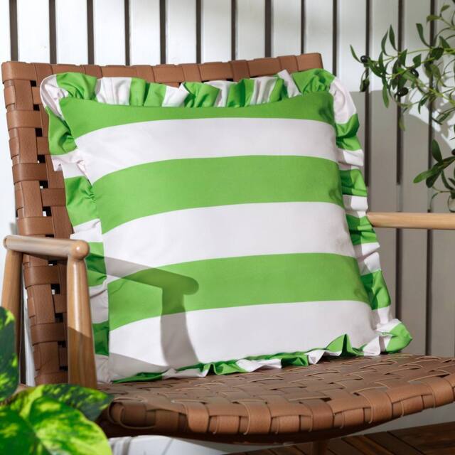 Furn Palm Royale Stripe Ruffle Printed Outdoor Cushion in Green - Size: 50 cm x 50 cm - image 1