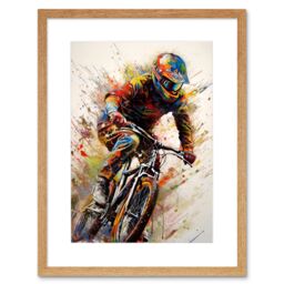 "Artery8 Wall Art Print Mountain Biker Portrait Splat Paint Action Shot Artwork Framed 9X7 Inch in Beige - Size: W7"" x H9""" - thumbnail 1