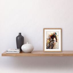 "Artery8 Wall Art Print Mountain Biker Portrait Splat Paint Action Shot Artwork Framed 9X7 Inch in Beige - Size: W7"" x H9""" - thumbnail 2