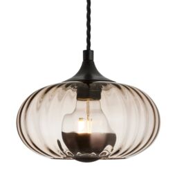Industville Chelsea Textured Glass Round Pendant Light - 10 Inch in Light Brown - Size: 10 inches