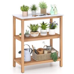 Gymax Patio Garden Potting Bench Table 3-Tier Wood Planting Workstation in Light Khaki