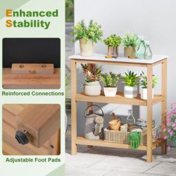 Gymax Patio Garden Potting Bench Table 3-Tier Wood Planting Workstation in Light Khaki - thumbnail 6