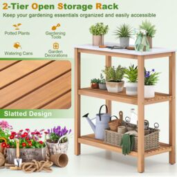 Gymax Patio Garden Potting Bench Table 3-Tier Wood Planting Workstation in Light Khaki - thumbnail 5