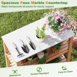 Gymax Patio Garden Potting Bench Table 3-Tier Wood Planting Workstation in Light Khaki - thumbnail 4