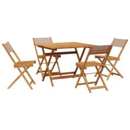 Berkfield Home 5 Piece Garden Dining Set Taupe Fabric & Solid Wood - thumbnail 2