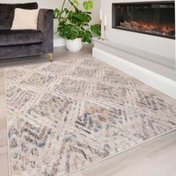 Kukoon Beige Pastel Blue Distressed Diamond Area Rug - Size: 60 cm x 240 cm - thumbnail 2