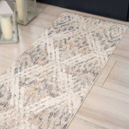 Kukoon Beige Pastel Blue Distressed Diamond Area Rug - Size: 60 cm x 240 cm - thumbnail 6