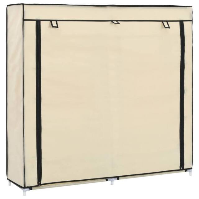 Berkfield Home Shoe Cabinet with Cover Cream 115x28x110 cm Fabric in Beige - Size: 115 x 28 x 110 cm - image 1