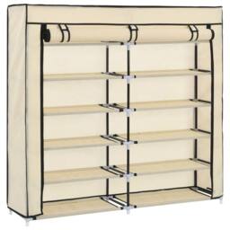 Berkfield Home Shoe Cabinet with Cover Cream 115x28x110 cm Fabric in Beige - Size: 115 x 28 x 110 cm - thumbnail 3