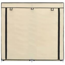 Berkfield Home Shoe Cabinet with Cover Cream 115x28x110 cm Fabric in Beige - Size: 115 x 28 x 110 cm - thumbnail 4