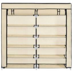 Berkfield Home Shoe Cabinet with Cover Cream 115x28x110 cm Fabric in Beige - Size: 115 x 28 x 110 cm - thumbnail 5