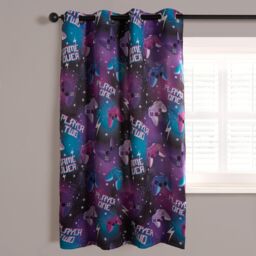 OHS Blackout Eyelet Curtains Gaming Panel Pair of Ring Top Ready Made in Black - Size: 117 cm width x 183 cm drop - thumbnail 2