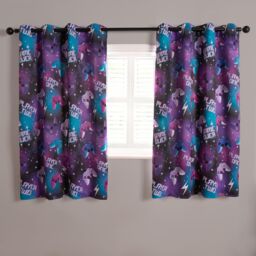 OHS Blackout Eyelet Curtains Gaming Panel Pair of Ring Top Ready Made in Black - Size: 117 cm width x 183 cm drop - thumbnail 1