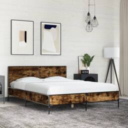 Berkfield Home Durable Bed Frame without Mattress Smoked Oak 140x200 cm in Brown - thumbnail 2