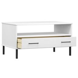 Berkfield Home Coffee Table with Metal Legs White 85x50x45cm Solid Wood OSLO - Size: 85 x 50 x 45 cm - thumbnail 5