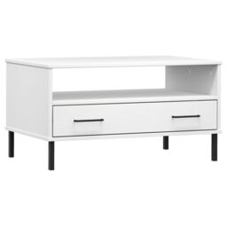 Berkfield Home Coffee Table with Metal Legs White 85x50x45cm Solid Wood OSLO - Size: 85 x 50 x 45 cm - thumbnail 2