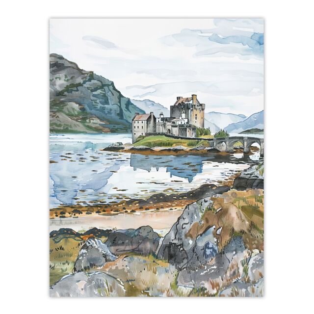 "Artery8 Eilean Donan Castle Loch Lake Scotland Landscape Wall Art Print in Blue - Size: W24"" x H32""" - image 1