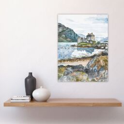 "Artery8 Eilean Donan Castle Loch Lake Scotland Landscape Wall Art Print in Blue - Size: W24"" x H32""" - thumbnail 4