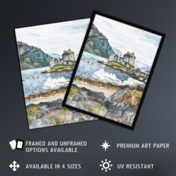"Artery8 Eilean Donan Castle Loch Lake Scotland Landscape Wall Art Print in Blue - Size: W24"" x H32""" - thumbnail 2