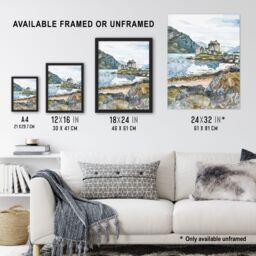 "Artery8 Eilean Donan Castle Loch Lake Scotland Landscape Wall Art Print in Blue - Size: W24"" x H32""" - thumbnail 3