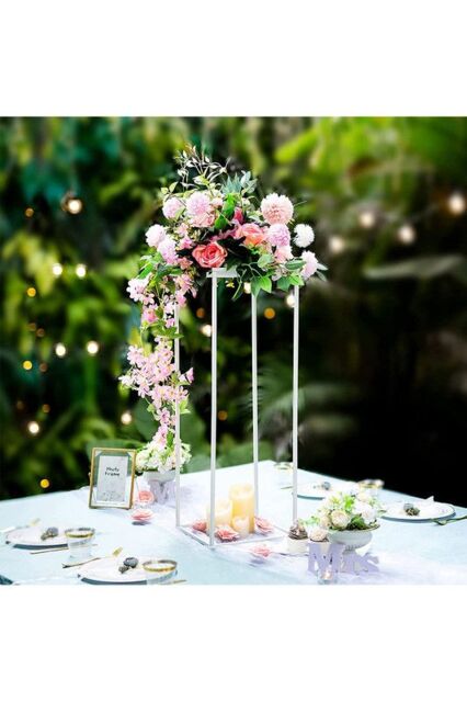 Living and Home 21x21x40cm White Detachable Metal Geometric Flower Stand Wedding Centrepieces Aisle Decor for Ceremony, Gardens & Events - image 1