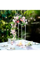 Living and Home 21x21x40cm White Detachable Metal Geometric Flower Stand Wedding Centrepieces Aisle Decor for Ceremony, Gardens & Events