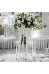Living and Home 21x21x40cm White Detachable Metal Geometric Flower Stand Wedding Centrepieces Aisle Decor for Ceremony, Gardens & Events - thumbnail 3