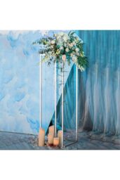 Living and Home 21x21x40cm White Detachable Metal Geometric Flower Stand Wedding Centrepieces Aisle Decor for Ceremony, Gardens & Events - thumbnail 2