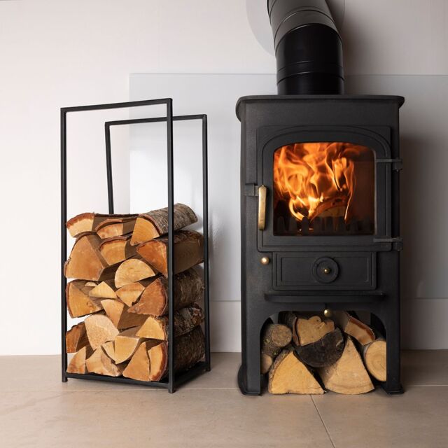 Charles Bentley Dogwood Log Holder Iron Solid Base Tall Frame Black Matte Contemporary Design - image 1