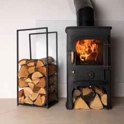 Charles Bentley Dogwood Log Holder Iron Solid Base Tall Frame Black Matte Contemporary Design
