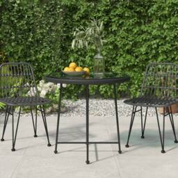Berkfield Home Dining Table Black Ã˜80 cm Tempered Glass & Steel - thumbnail 2
