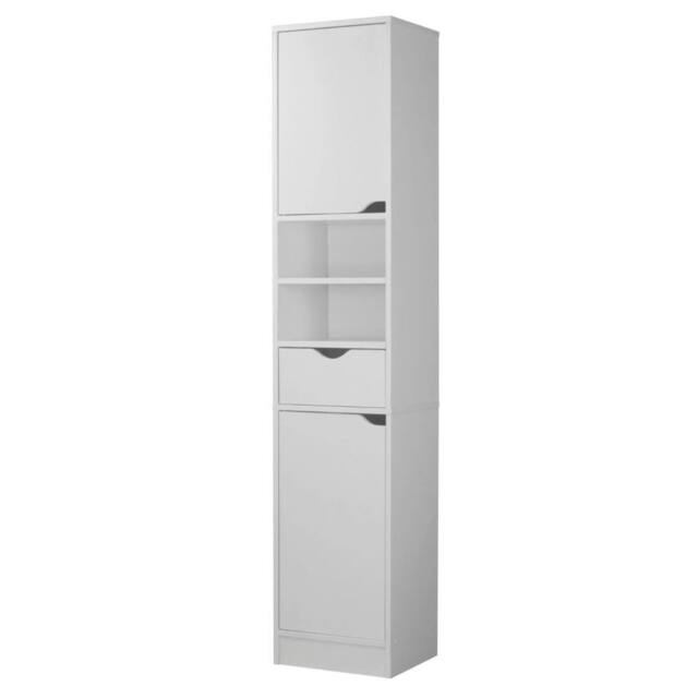 Kelvenix Wooden Tall 2 Door 1 Drawer Shelves Bathroom Cabinet Storage Unit in White - image 1