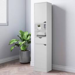 Kelvenix Wooden Tall 2 Door 1 Drawer Shelves Bathroom Cabinet Storage Unit in White - thumbnail 3