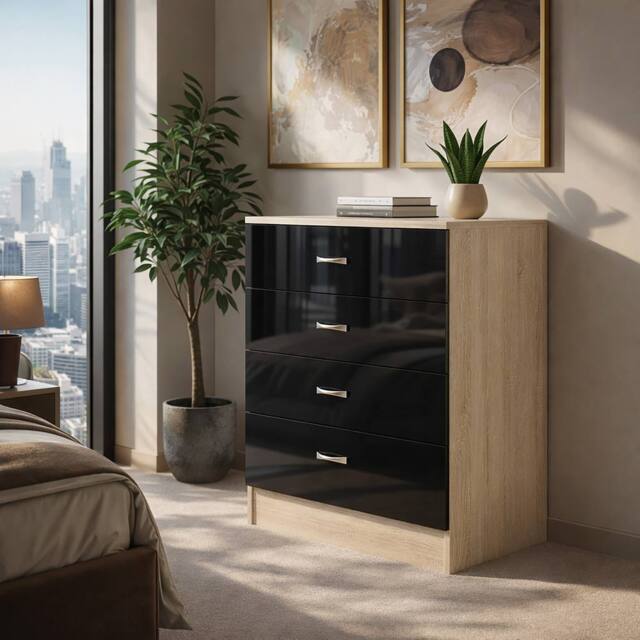 Harmin High Gloss Black on Sonoma Oak 4 Drawer Chest - image 1