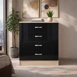 Harmin High Gloss Black on Sonoma Oak 4 Drawer Chest - thumbnail 3