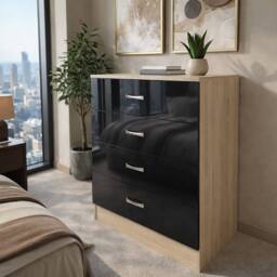 Harmin High Gloss Black on Sonoma Oak 4 Drawer Chest - thumbnail 2