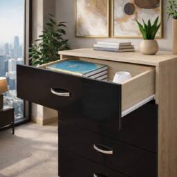 Harmin High Gloss Black on Sonoma Oak 4 Drawer Chest - thumbnail 5