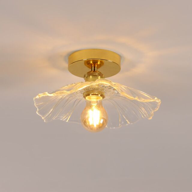 Pheashine Gold Fluted Glass Ceiling Light, E27 Base, Bulb Not Included, 28cm - image 1