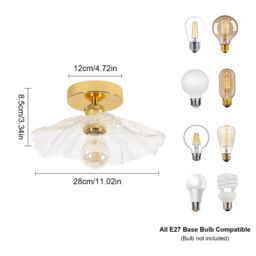 Pheashine Gold Fluted Glass Ceiling Light, E27 Base, Bulb Not Included, 28cm - thumbnail 4
