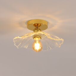 Pheashine Gold Fluted Glass Ceiling Light, E27 Base, Bulb Not Included, 28cm - thumbnail 1